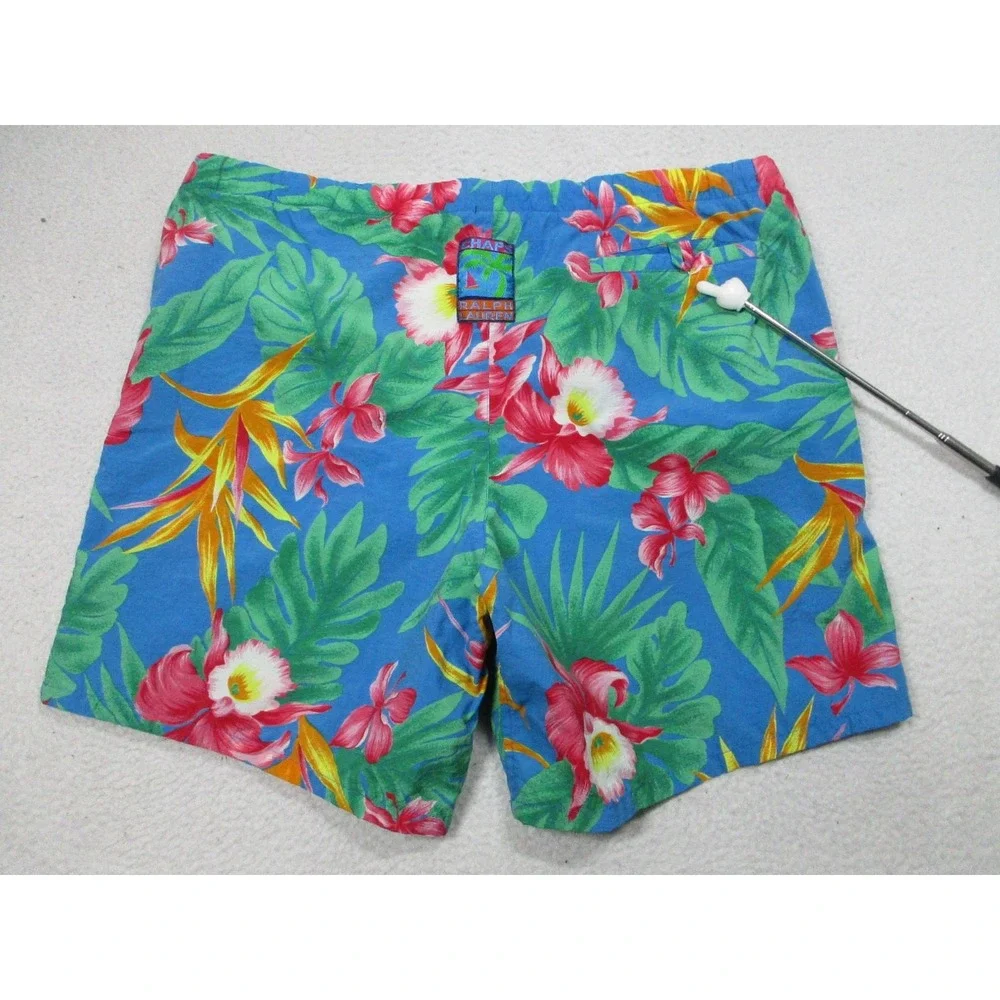 VTG Chaps Ralph Lauren Swim Trunks Mens Large Blue Tropical Floral Print‎ Nylon